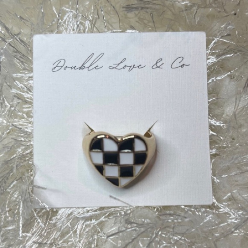 🖤Black & White Checkered Heart Ring🖤